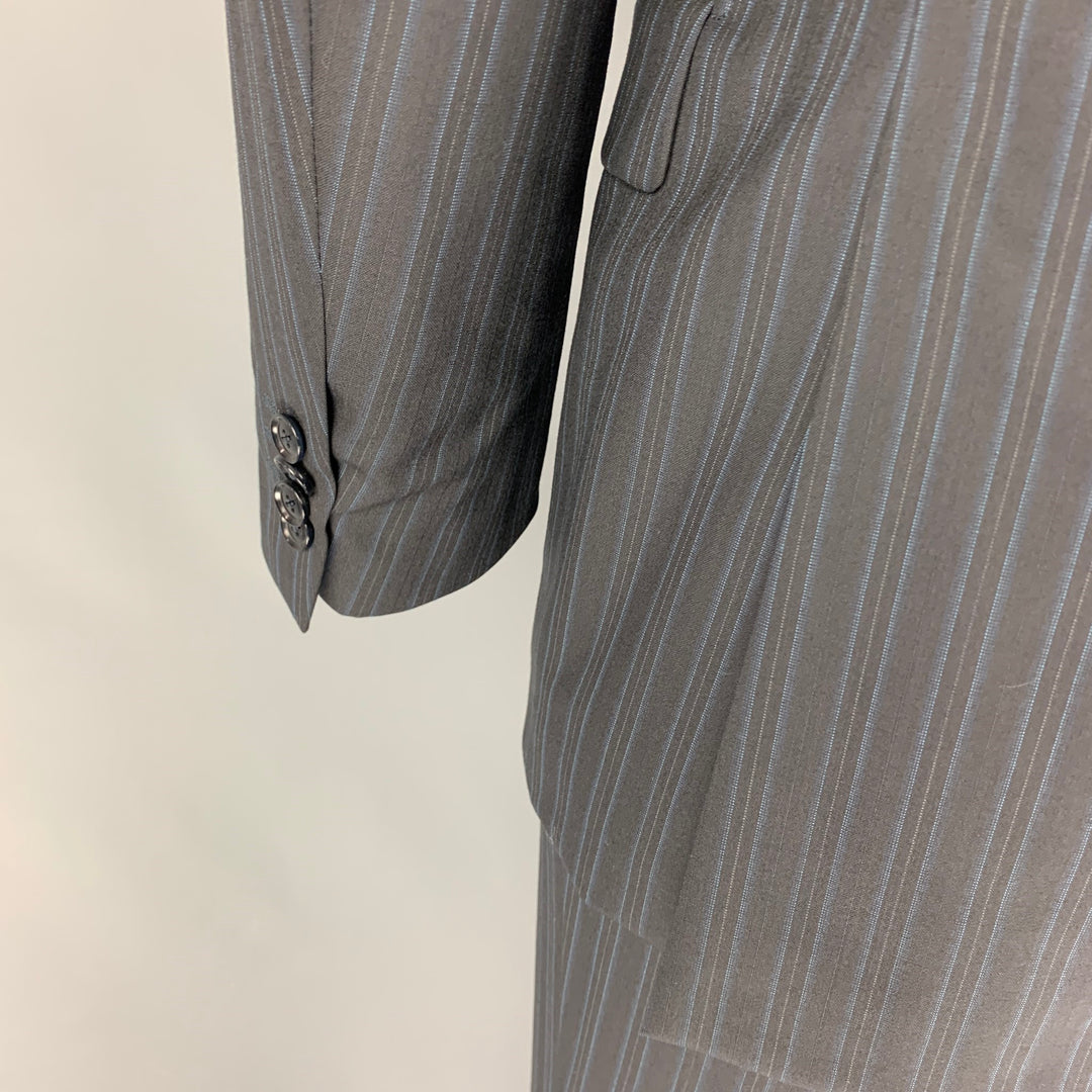 PAL ZILERI Size 40 Black Blue Stripe Wool Double Breasted Suit