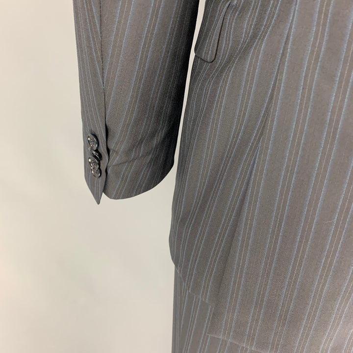 PAL ZILERI Size 40 Black Blue Stripe Wool Double Breasted Suit