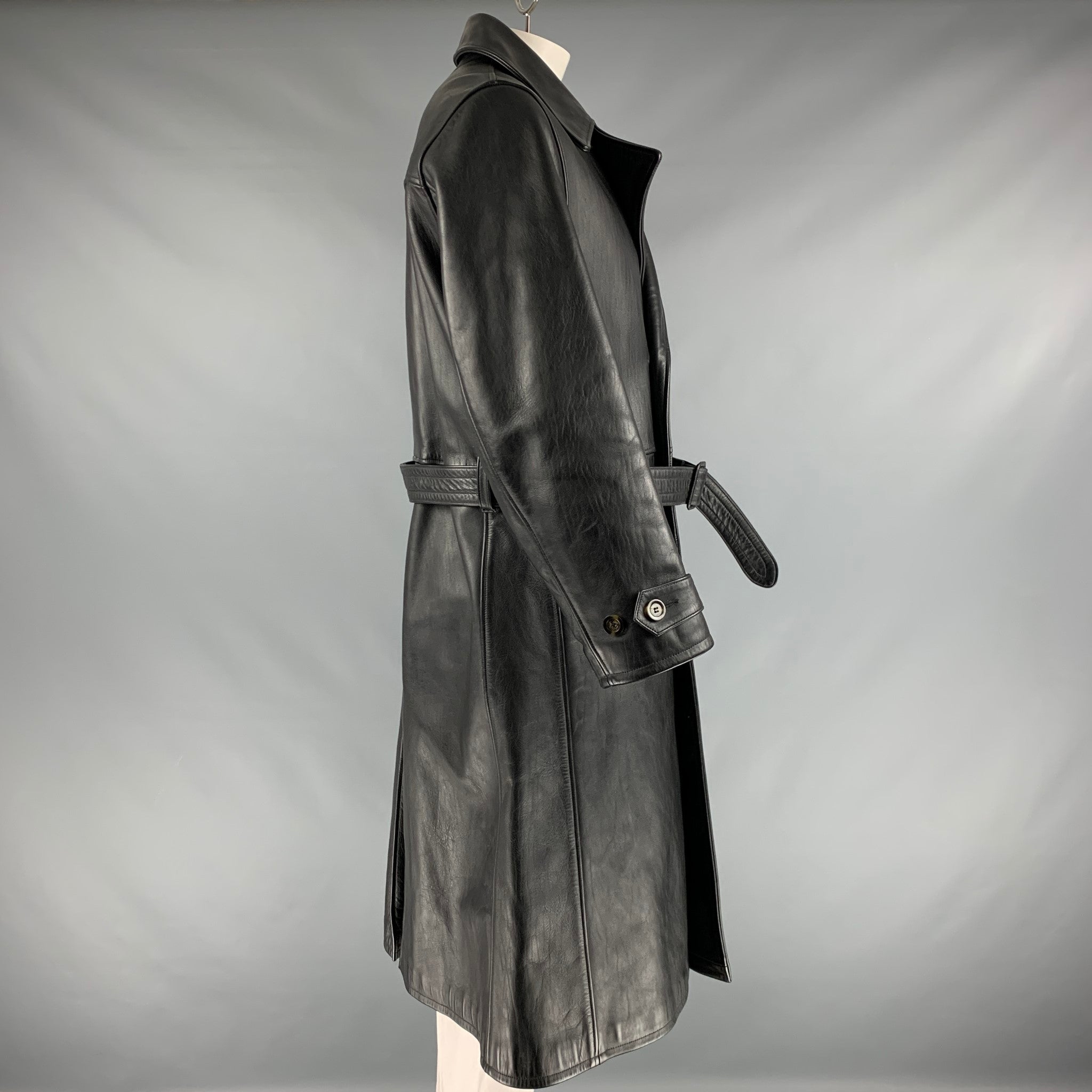 LOST WORLDS Size 42 Black Leather Trench Coat – Sui Generis