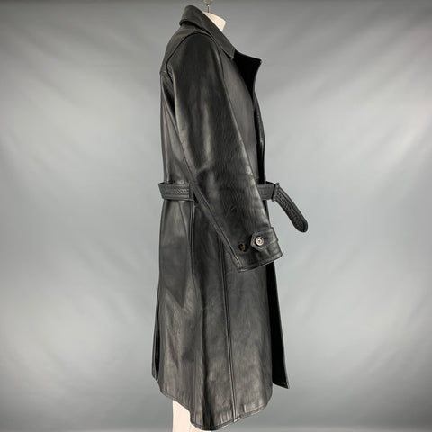 LOST WORLDS Size 42 Black Leather Trench Coat