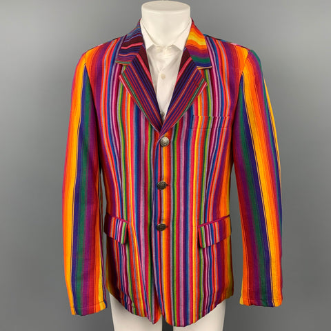 AGNES B. Size 40 Multi-Color Stripe Cotton Notch Lapel Sport Coat