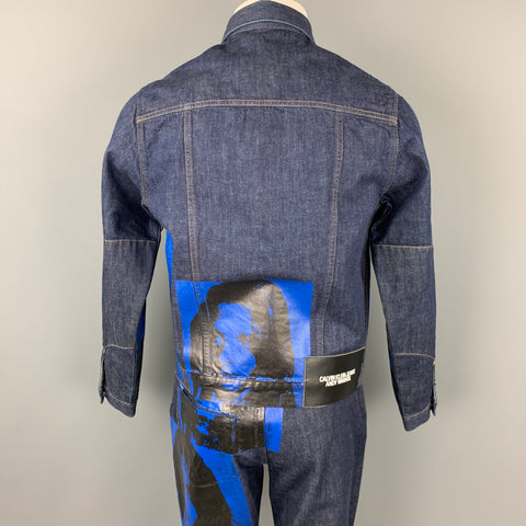 CALVIN KLEIN 205W39NYC by RAF SIMONS x Andy Warhol Size M Indigo & Blue Sandra Brant Painted Cotton Denim Set