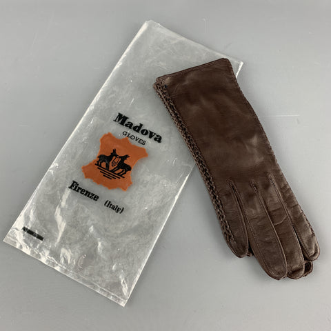 MADOVA Size S Brown Leather Whipstitch Trim Gloves
