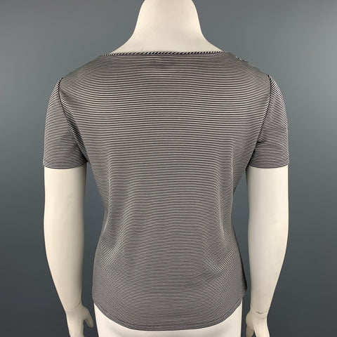 GIORGIO ARMANI Size 14 Black & White Stripe Jersey Knit Top