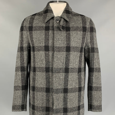 MACKINTOSH Size 42 Grey & Black Plaid Wool Hidden Placket Coat