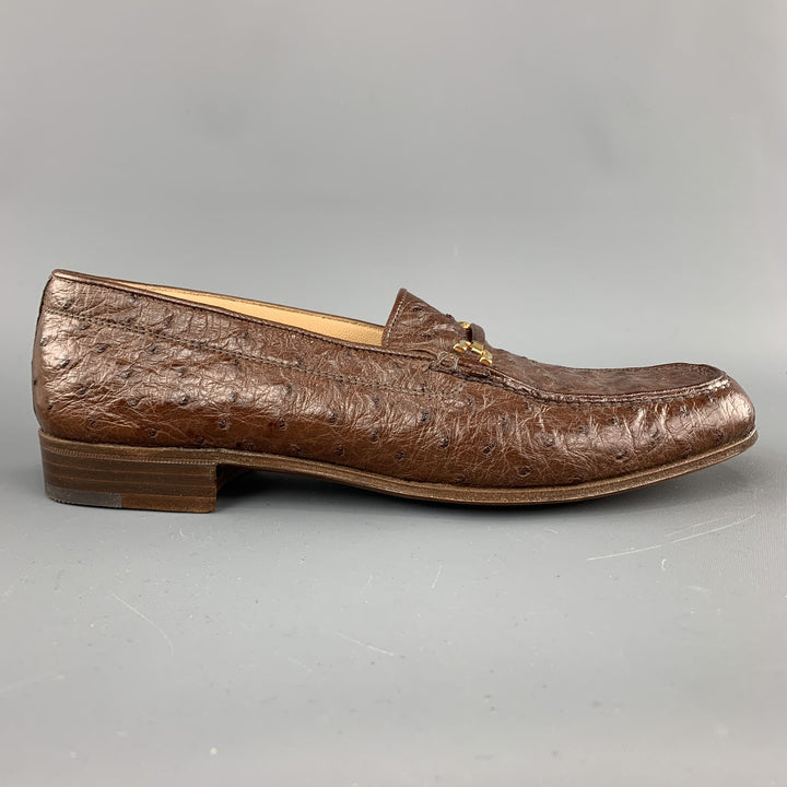 GRAVATI Size 7.5 Brown Ostrich Leather Horsebit Loafers