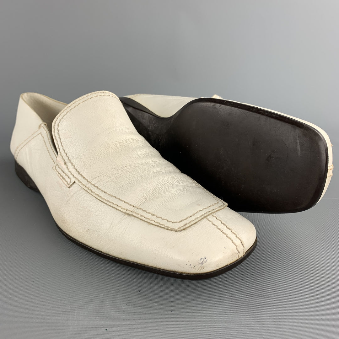 PRADA Size 10.5 White Leather Split Toe Loafers