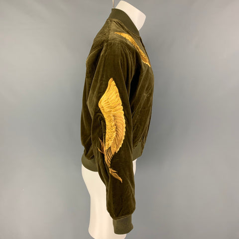 CHRISTIAN DADA FW 19 Taille 34 Veste en velours de coton brodé or olive