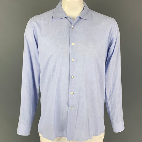 ETRO Size 42 Light Blue White Textured Cotton Button Down Long Sleeve Shirt