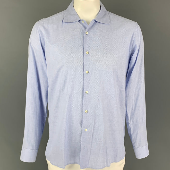 ETRO Size 42 Light Blue White Textured Cotton Button Down Long Sleeve Shirt