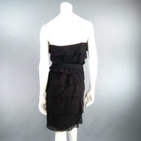 LANVIN S/S 2007 Size 8 Black Silk Tiered Ruffle Draped Tie Flounced Cocktail Dress