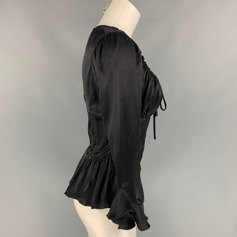 ALEXANDER MCQUEEN Talla 8 Blusa de mangas 3/4 de seda satinada negra