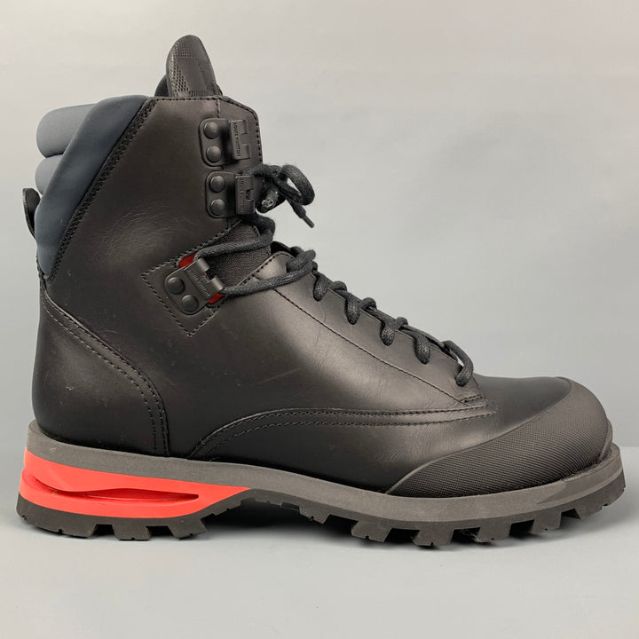 LOUIS VUITTON Size 10 Black Red Leather Lace Up Hiking Boots