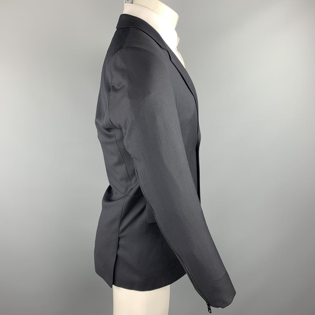 GIVENCHY Size 38 Black on Black Stripe Wool Notch Lapel Sport Coat