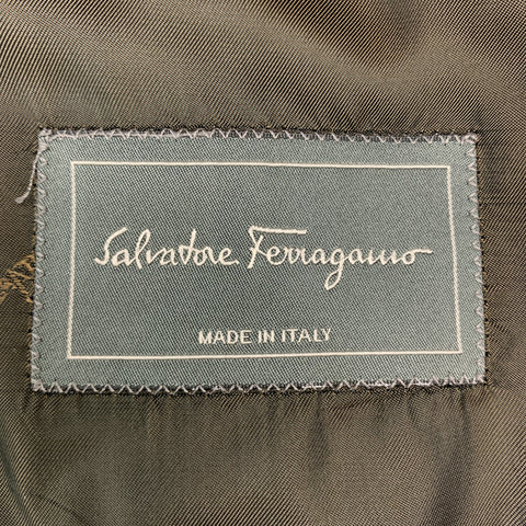 SALVATORE FERRAGAMO Size 38 Taupe Brown Checkered Cotton Velvet Notch Lapel Sport Coat