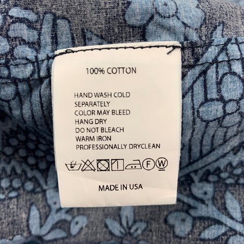 ENGINEERED GARMENTS Size L Navy & Blue Print Cotton Short Sleeve Shirt