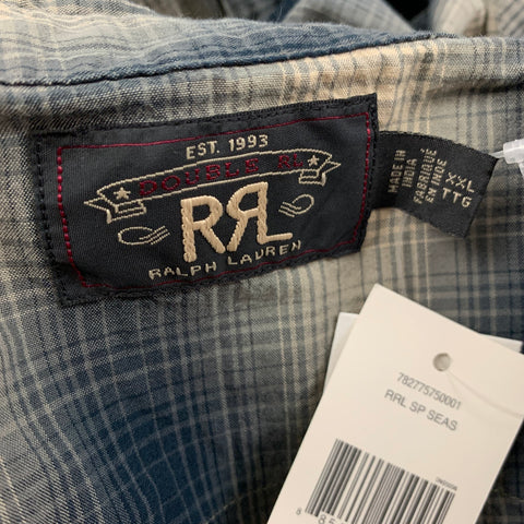 RRL by RALPH LAUREN Size XXL Grey Navy Plaid Button Up Long Sleeve Shirt