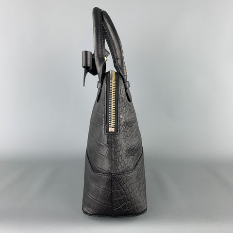 PAUL KA Sac à main à mini nœud en cuir embossé crocodile noir