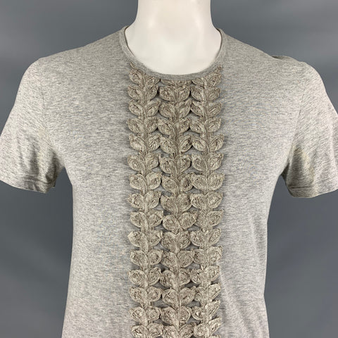 BURBERRY PRORSUM Size XL Gray Metallic Applique Cotton T-shirt