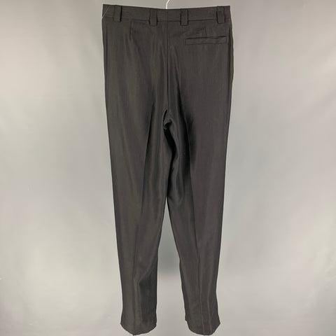 VERSACE CLASSIC Size 32 Black Pleated Linen Nylon High Waisted Dress Pants