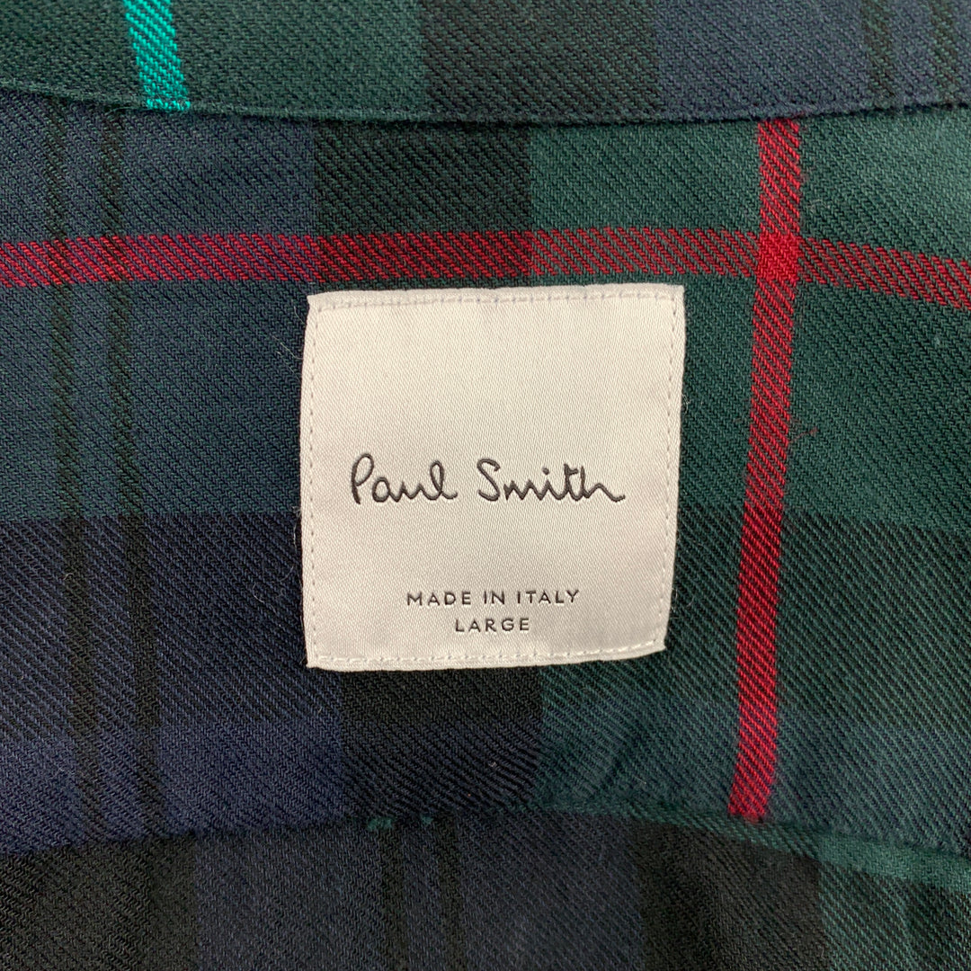 PAUL SMITH Size L Navy & Green Plaid Cotton Button Up Long Sleeve Shirt