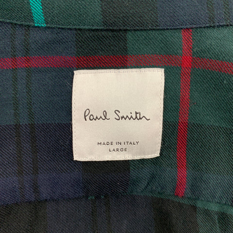 PAUL SMITH Size L Navy & Green Plaid Cotton Button Up Long Sleeve Shirt