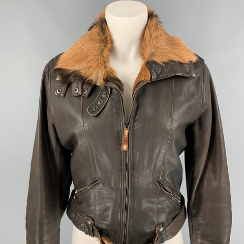 HENRY BEGUELIN Chaqueta de moto de cuero de gamuza marrón y tostado talla 4