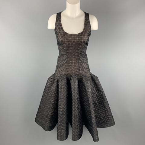ZAC POSEN Size 6 Black Lace Ruffle Trumpet Skirt Cocktail Dress