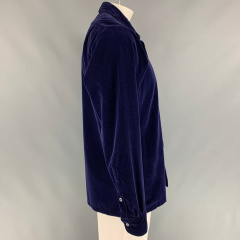 RALPH LAUREN Purple Label Size L Purple Velvet Cotton Button Up Long Sleeve Shirt