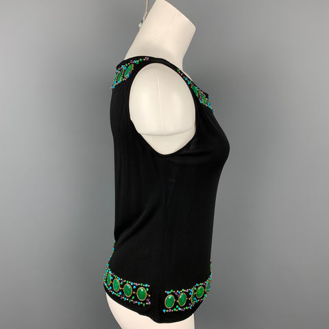 ANNA SUI Size 6 Black Beaded Rayon Tank Dress Top