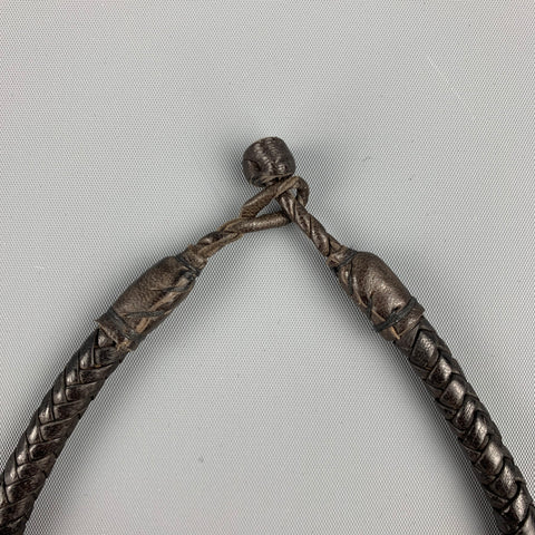 VINTAGE Brown Woven Leather Choker Necklace