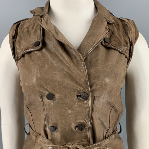 GIORGIO BRATO Size 10 Brown Taupe Leather Distressed Belted Vest