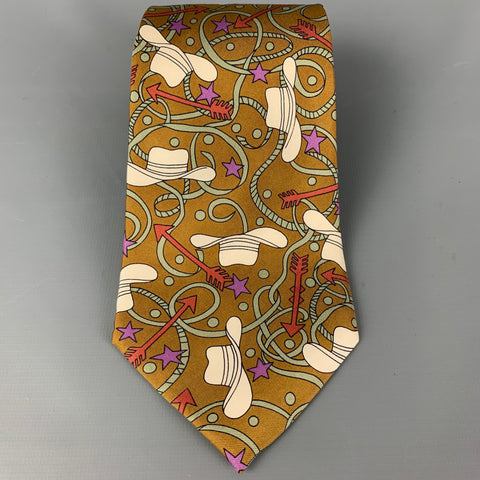 JUSTIN DAVID Brown Multi-Color Print Silk Tie