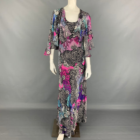 MATTHEW WILLIAMSON Vestido capelet abstracto de seda multicolor talla 8