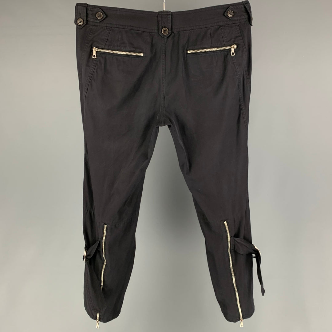 DRIES VAN NOTEN Size 36 Navy Polyester Blend Zippers Detail Casual Pants