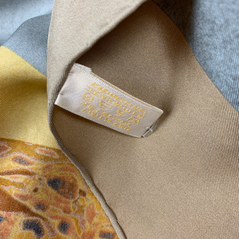 Vintage CARTIER Gold & Grey Twill Silk Scarf