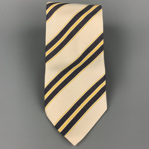 ERMENEGILDO ZEGNA Beige & Yellow Diagonal Stripe Silk / Cotton Tie