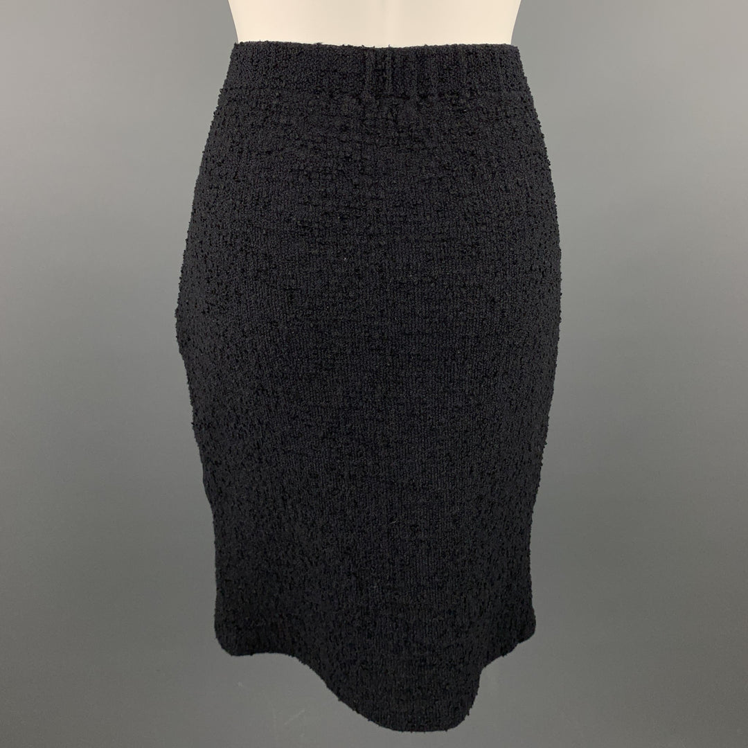 ST. JOHN Size 10 Black Textured Boucle Pencil Skirt