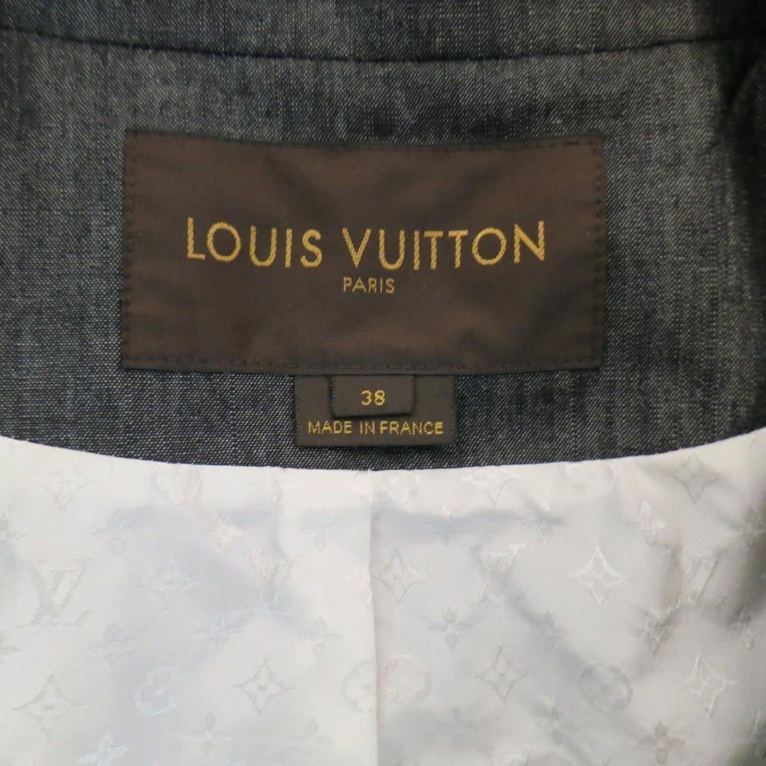 LOUIS VUITTON Size 6 Navy Cotton / Ramie Ruched Sleeve Jacket