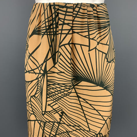 DRIES VAN NOTEN Size 4 Gold & Black Silk Print A-Line Skirt