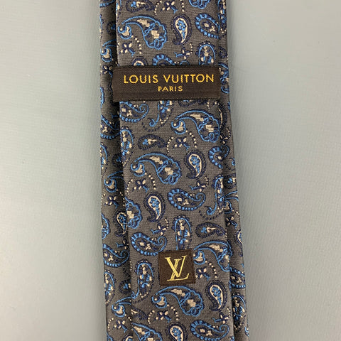 LOUIS VUITTON Grey Blue Paisley Silk Tie