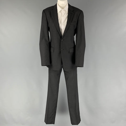 PRADA Size 36 Black Charcoal Virgin Wool Silk Notch Lapel Suit