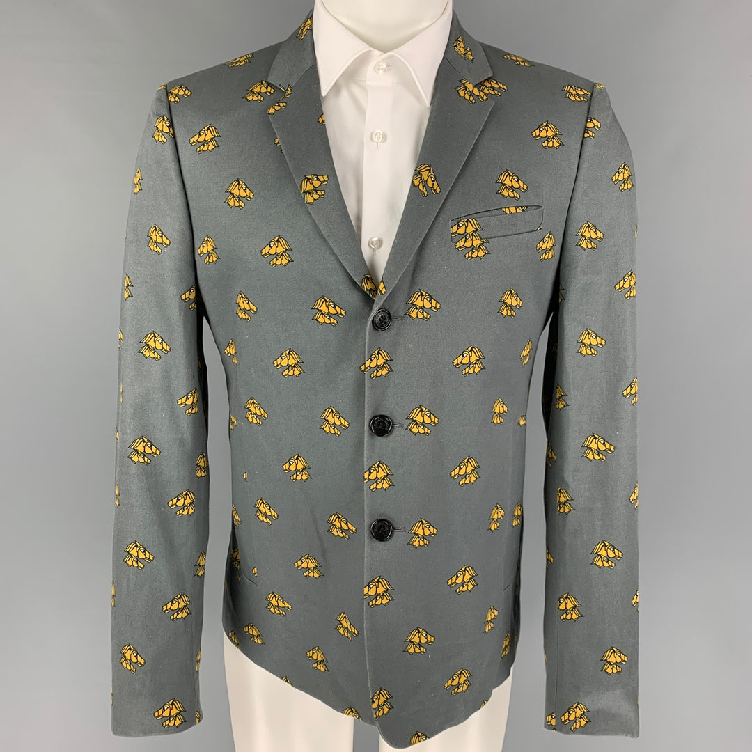 KRIS VAN ASSCHE Size 40 Grey Mustard Print Polyester Sport Coat