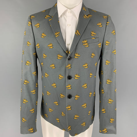 KRIS VAN ASSCHE Size 40 Grey Mustard Print Polyester Sport Coat