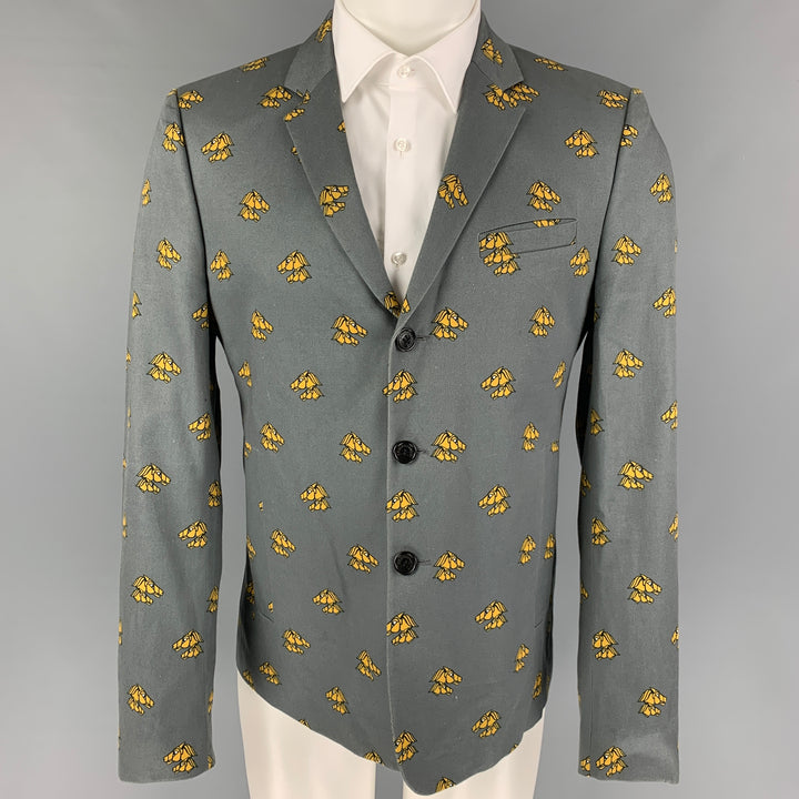 KRIS VAN ASSCHE Size 40 Grey Mustard Print Polyester Sport Coat