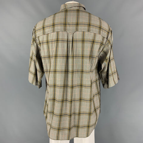 UNDERCOVER Size XL Brown & Olive Checkered Cotton Reverse Seams Short Sleeve Shirt