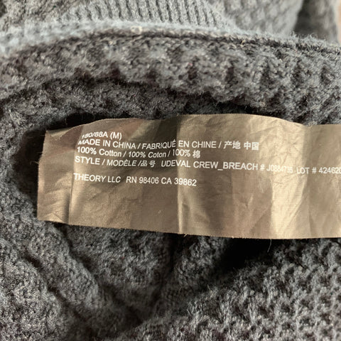 THEORY Size M Navy Waffle Knit Cotton Crew-Neck Pullover