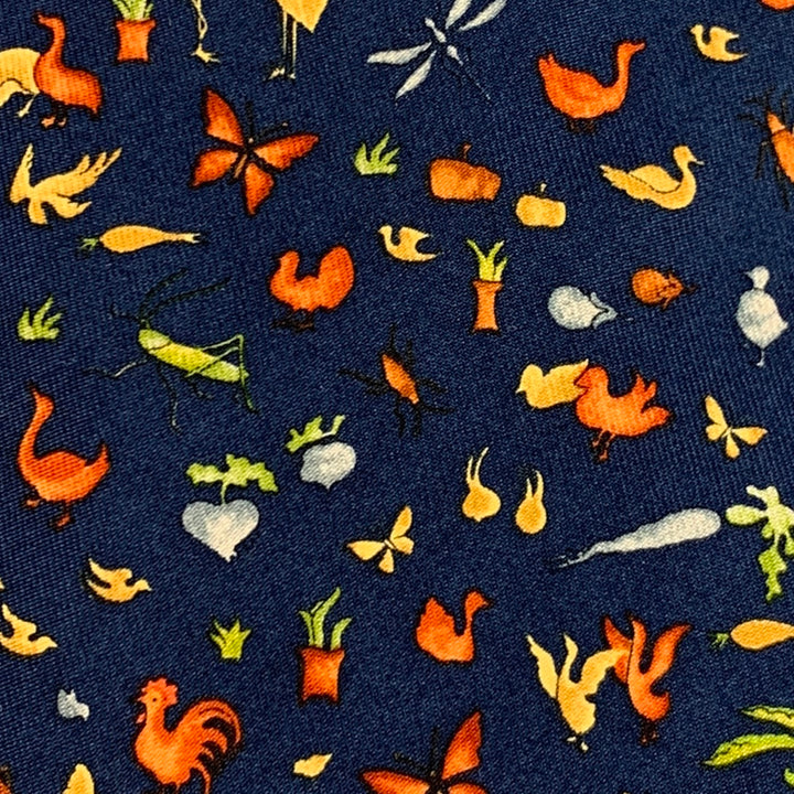 SALVATORE FERRAGAMO Navy Orange Animals Silk Tie