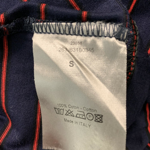 DIOR Size S Navy & Red Stripe Cotton V-Neck T-shirt