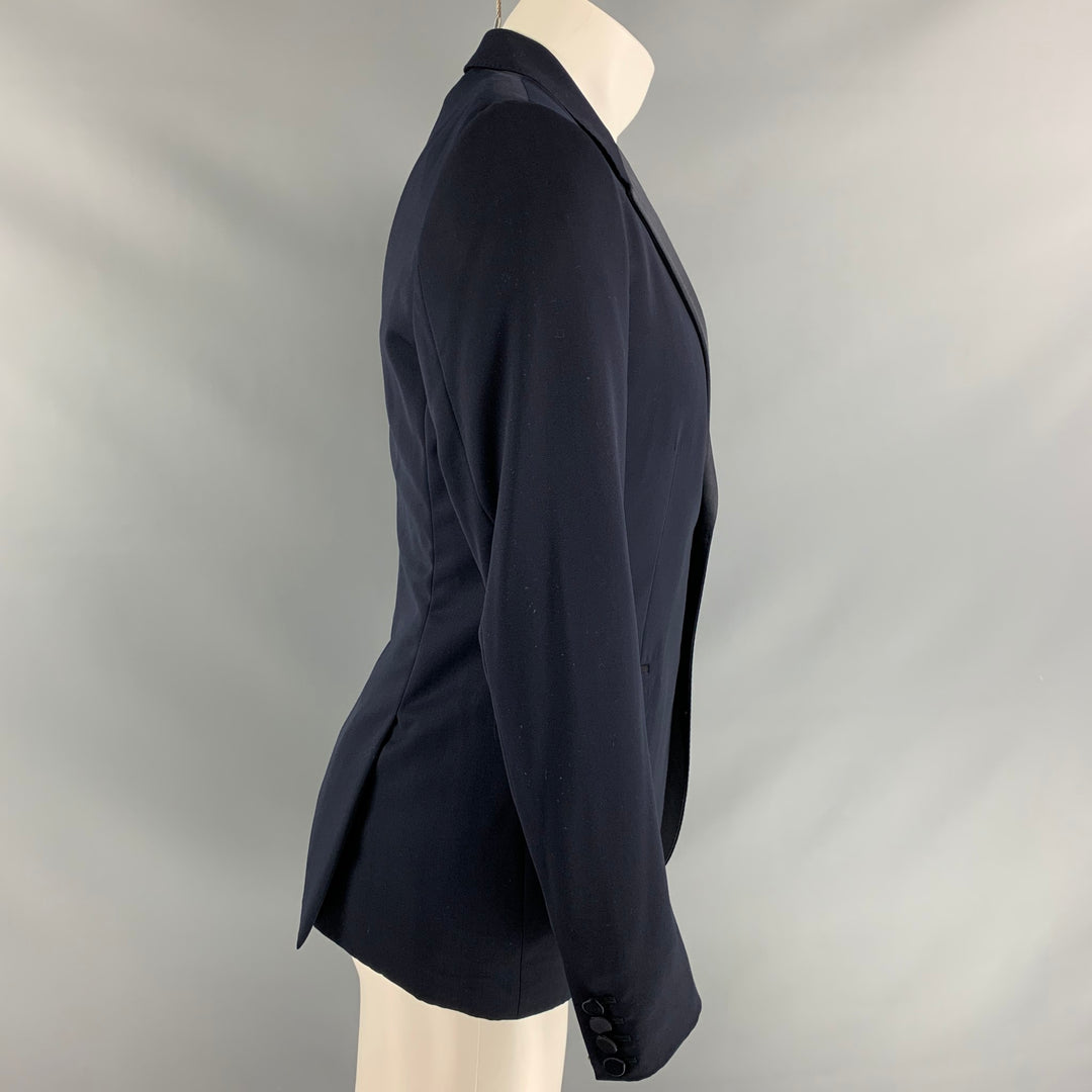 BURBERRY PRORSUM Chest Size 40 Regular Navy Blue Virgin Wool Tuxedo Sport Coat